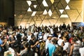 Men dance with Bible scrolls during the ceremony of Simhath Torah. Tel Aviv. Israel