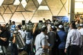 Men dance with Bible scrolls during the ceremony of Simhath Torah. Tel Aviv. Israel