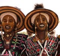 Men dancing Yaake dance and sing at Guerewol festival in InGall village, Agadez, Niger Royalty Free Stock Photo