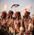 Men dancing Yaake dance and sing at Guerewol festival in InGall village, Agadez, Niger Royalty Free Stock Photo