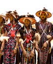 Men dancing Yaake dance and sing at Guerewol festival in InGall village, Agadez, Niger Royalty Free Stock Photo