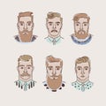 Men with different hairstyles, beards and mustaches Royalty Free Stock Photo