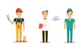 Men of different professions set, waiter, doctor, foreman, working people vector Illustration on a white background