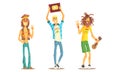 Men of Different Subcultures Set, Male Rastafarian, Blogger, Hippie Characters Cartoon Vector Illustration
