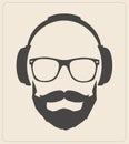 Men Dj Headphone. vector print illustration. Template Design. Podcast, Music lover, Music Album Cover. Icon