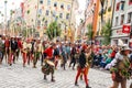 Men dressed as pike men in medieval costumes