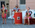 Men dressed as Roman soldier for tourists in the Old Town of Pula Royalty Free Stock Photo