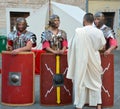 Men dressed as Roman soldier for tourists in the Old Town of Pula Royalty Free Stock Photo