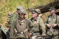 Men dressed in wartime German army soldiers uniform reenacting m