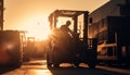 Men driving forklift at construction site at dusk generated by AI Royalty Free Stock Photo