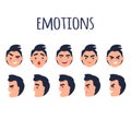 Man Faces with Different Emotions Flat Vector Set Royalty Free Stock Photo
