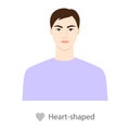 Men face heart shape type with text diagram. Male Vector illustration in cartoon style in the purple shirt 9 head size