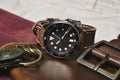 Men fashion and accessories, Wrist watch with brown leather strap, Stylish men stuff, Diving watch