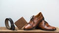 Men fashion belt and fotwear leather men shoes. Royalty Free Stock Photo