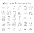 Men fashion clothes and accessories flat line vector icons Royalty Free Stock Photo