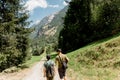 men father son hiking mountains Switzerland exciting Royalty Free Stock Photo