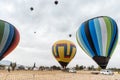 Hot air balloon in the early morning at Mexicos Archaeological Zone of Teotihuacan