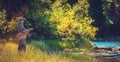 Men Fly Fishing in a River Royalty Free Stock Photo