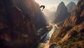 Men flying high up in mid air, paragliding over mountain landscape generated by AI Royalty Free Stock Photo