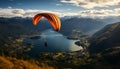 Men flying high up in the sky, paragliding over mountain peaks generated by AI Royalty Free Stock Photo