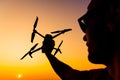 Men Flying Small Drone Royalty Free Stock Photo