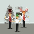 Men in formal clothes celebrating christmas with champagne and everyone with christmas hats Royalty Free Stock Photo