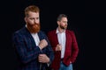 men in formalwear isolated on black background, selective focus. bearded men in formalwear.