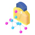Men fragrance icon isometric vector. Bottle of new perfume and molecule symbol