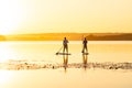 Men, friends paddling on a SUP boards Royalty Free Stock Photo