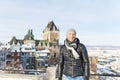 Men in front of Chateau Frontenac in Quebec city Royalty Free Stock Photo