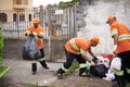 Men, garbage truck and worker with group in city for cleaning, public service and recycling for ecology. People, team Royalty Free Stock Photo