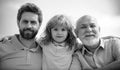 Men generation portrait of grandfather father and son child. Fathers day. Three generations of men together, portrait of