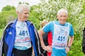 Men getting ready for running competition among elderly athletes