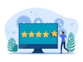 Men give star ratings online. Customers evaluate service performance. Satisfaction with products or services Royalty Free Stock Photo