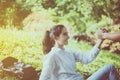 Man giving hand to happy woman,Suicide prevention,Mental health care concept