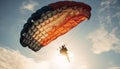 Men gliding mid air in blue sky, experiencing exhilaration and freedom generated by AI