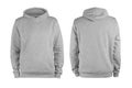 Men grey blank hoodie template,from two sides, natural shape on invisible mannequin, for your design mockup for print, isolated on Royalty Free Stock Photo
