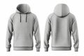 Men grey blank hoodie template,from two sides, natural shape on invisible mannequin Royalty Free Stock Photo