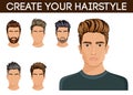 Men hair beard character style, Man beard mustache hipster. Vector illustration