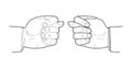 Men hand linear drawing. Fist in Fig gesture illustration