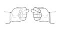 Men hand linear drawing. Fist in Fig gesture. Vector illustration.