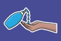 Men Hand Washing With Soap Bottle Sticker vector illustration. Cleaning objects icon concept