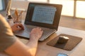 Men hands on notebook , business person workplace