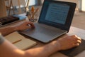 Men hands on notebook , business person workplace