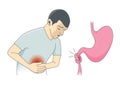 Men have abdominal pain with knot in stomach on isolated.