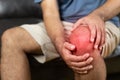 Men have rheumatoid arthritis. He has a knee pain. With both hands to hold the knee