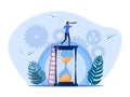 Men have visions on the hourglass. Looking further through a long time. Countdown time. vector Royalty Free Stock Photo