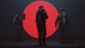 3 Men in a Hazmat suit Inspecting a Big Red Alien Sphere in a foggy void