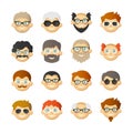 Men head avatar icon set with beards, mustaches, glasses and rosy cheeks