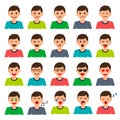 Men Head with Different Emotions Expression Mood set, vector isolated smile color collection